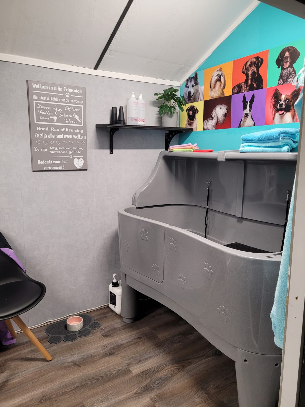 Hondenbad en verzorgingsproducten in de salon